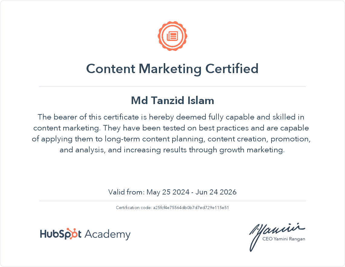 Content Marketing Certified — HubSpot Academy