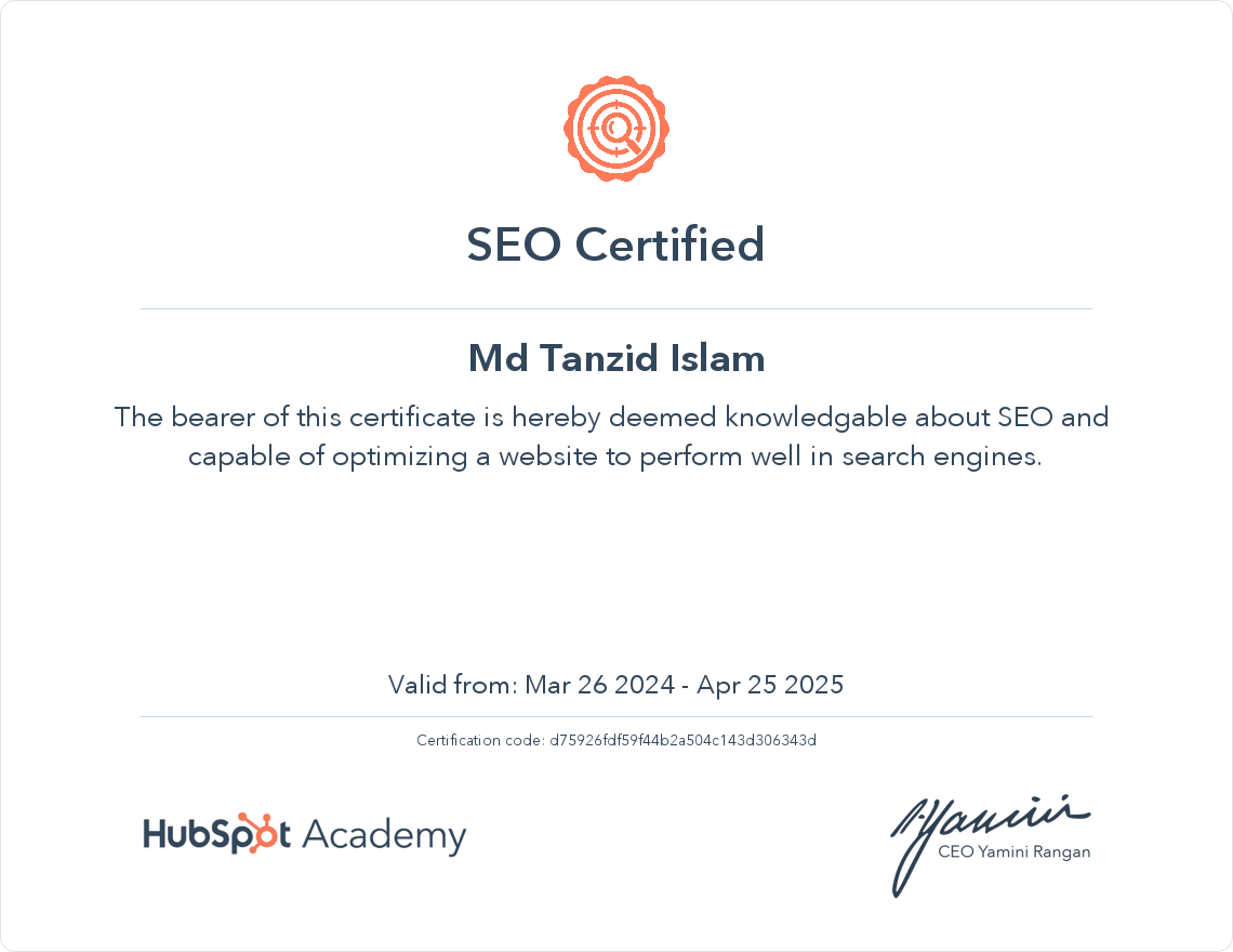 SEO Certified — HubSpot Academy