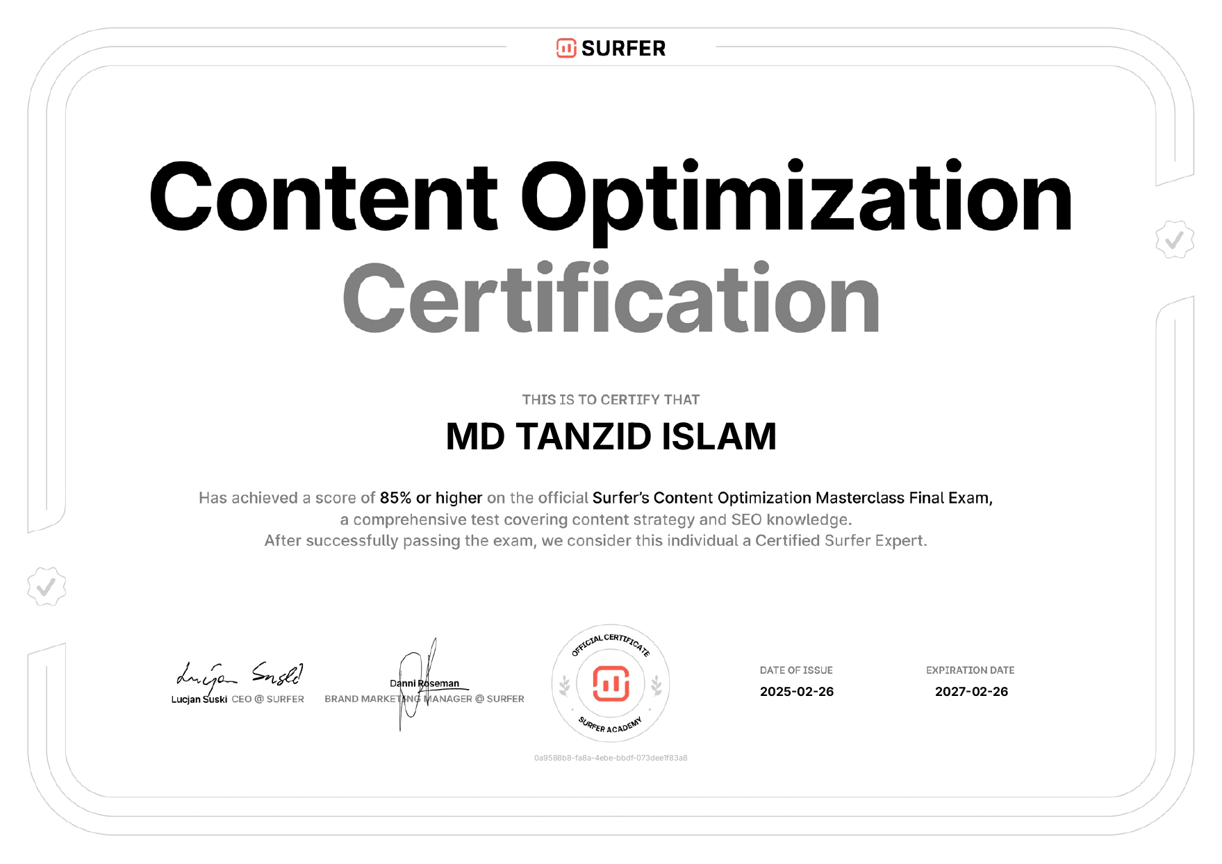 Content Optimization Certification — Surfer